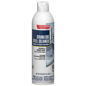 A 16 oz (454g) can of STAINLESS STEEL OIL BASED CLEANER, designed to clean and shine quickly.