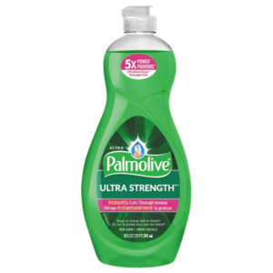 A 20 fl. oz. bottle of PALMOLIVE DISHWASH LIQUID9/20OZ/CSREPLACED CPC45094, featuring a green label that advertises five times more grease cutting power. The bottle is translucent green with a white and green cap.