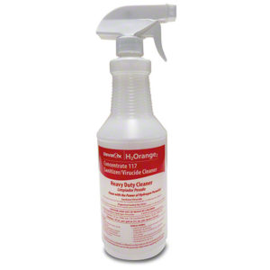 Plastic spray bottle with a red and white label reading "ENVIROX 117 H2Orange2 Heavy Dilution Spray Bottle & Trigger." The bottle has a trigger nozzle.