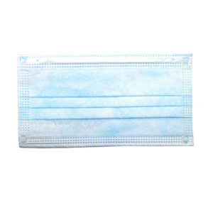 A 3-PLY FACE MASK W/ EAR LOOPS in light blue, featuring pleats and designed for medical use, available in a pack of 50.