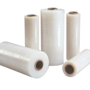 Four rolls of 18" x 1500' 80 Gauge Stretch Wrap are placed against a white background.