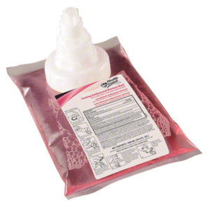 A sealed refill bag of KUTOL Countermount Foaming Antibacterial Hand Soap, 4/1000mL/case, featuring its dispenser nozzle and instruction label.