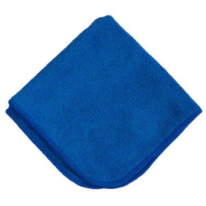 A folded 12"x12" blue microfiber cloth with a visible texture.