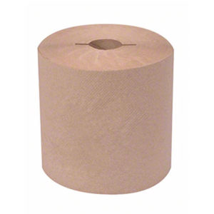 A large roll of the 2 NOTCH BW Natural Roll Towel, measuring 7.5 inches by 800 feet and standing upright against a white background.