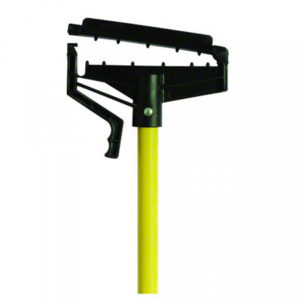 The O'Cedar Fiberglass 60" Quick Change Mop Handle features a yellow design, complete with a black plastic clamp and lever for securing a mop head.