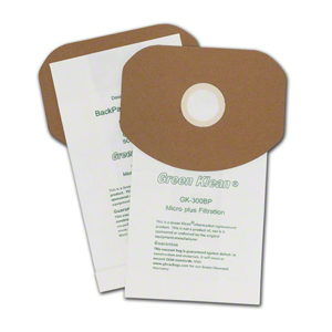 Two TORNADO PIRANHA PV6 Pac Vac 6QT Backpack Vacuum Bags, each with brown tops and white bottoms, displaying printed text including the model number GK-300BP and featuring a circular opening in the center.