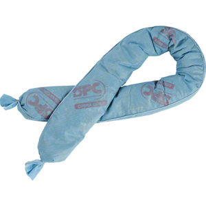 A 3"x48" UNIVERSAL ABSORBANT SOCK, designed for containing spills, in blue. The item is coiled with tied-off ends and features markings that read "SPC Cobra Coil." Available in a case of 30.