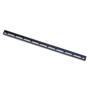 An 18-inch stainless steel S channel with Ergotec soft rubber, featuring a horizontal black metal strip with evenly spaced metallic slots and mounting holes.