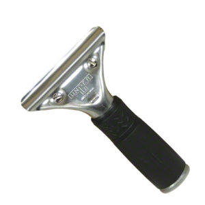 The PRO SQUEEGEE HANDLE features a metal structure with a black rubber grip and a silver blade holder.