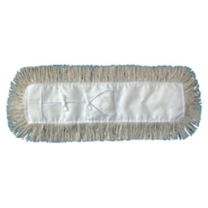 A 24" LAUNDERABLE DUST MOP HEADuns1324 featuring a rectangular design with white fringes and a central white cloth strip.