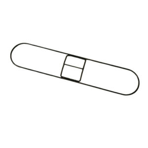 A simple line drawing of a 36"x5" DUST MOP FRAME, featuring an elongated rectangular shape with rounded ends and containing a smaller rectangle and square inside it.