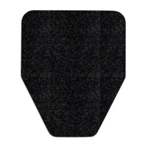 A CLEANSHIELD Antimicrobial Urinal Mat featuring a speckled black, non-slip vinyl surface in a rectangular shape with an extended lip for enhanced stability.