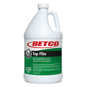 A gallon container of BETCO TOP FLITE ALL PURPOSE CLEANER CONCENTRATE, labeled as a high-performance detergent with a green and white label.