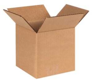 A 6x6x6 Kraft corrugated box with outward-folded flaps, standing on a plain white background.