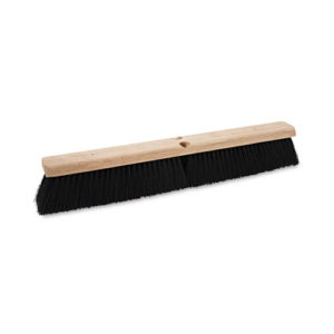 The 24" BLACK POLYPRO BROOMHEAD with semi-hard black bristles features a hole in the middle for attaching a handle.