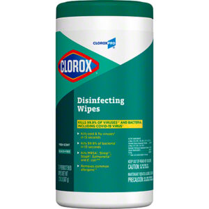 A canister of Clorox Disinfecting Wipes, Fresh, 75-count, marketed to kill 99.9% of viruses and bacteria, including the COVID-19 virus.