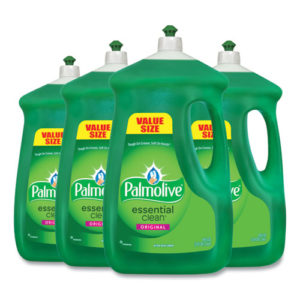 Four large bottles of Palmolive Dishwashing Liquid, Original Scent, Green, 90oz each are shown with value size labels.