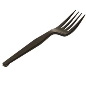 A black plastic Dixie SmartStock fork with four tines, displayed on a white background.