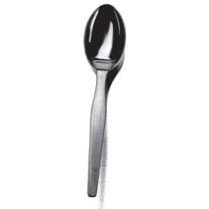 A DIXIE SmartStock black spoon refill, featuring a glossy and reflective surface, is centered against a plain white background.