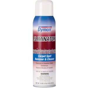 A can of ELIMINATOR CARPET SPOT & STAIN REMOVER 12/20oz AEROSOLS/CASE, which penetrates, dissolves stains, deodorizes, and restores carpet vibrancy. The label includes warnings and instructions.