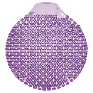 The TIDAL WAVE URINAL SCREEN in a fabulous scent is round and purple, featuring numerous small holes and bristles to maintain hygiene and reduce odors. Sold in a box of six.