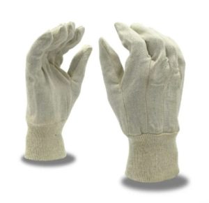 A pair of the 2000V HOT MILL GLOVES, COTTON, MENSKW NAP-IN, WHITE is displayed upright with open palms facing each other.