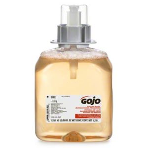 A 1250 mL container of GOJO Luxury Orange Foam Handwash with a pump dispenser, featuring an orange blossom fragrance and antibacterial properties.