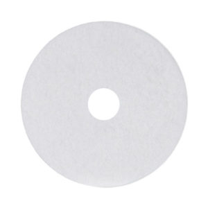 A BOARDWALK 17" WHITE FLOOR PAD, circular with a central hole, resembling a buffing or polishing pad. Comes in cases of 5.