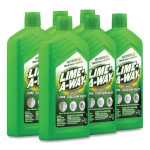 Five bottles of RAC87000CT LIME-A-WAY LIME, CALCIUM & RUST REMOVER - 28oz, 6/case, designed to remove lime, calcium, and rust from various surfaces.