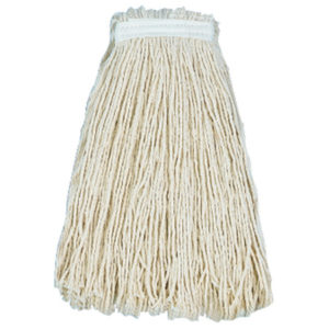 A 24oz cotton cut end wet mop with thick, white cotton strands and a white band securing the strands at the top.