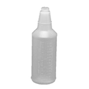 The 32oz SPRAY BOTTLE CLEAR5032WG uns3224/case features a clear plastic design with a tapered neck and a screw cap, ideal for storing liquids.