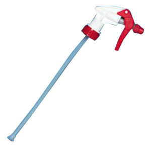 A 32oz Trigger Sprayer in red and white, featuring a plastic trigger and a long dip tube.