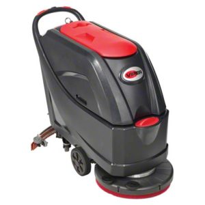 A VIPER AS5160 Auto Scrubberpad Assist Drive machine with a black and red exterior, two wheels, and a handle for pushing.