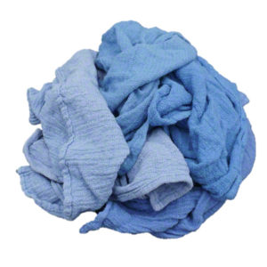 A crumpled pile of WIPER 10# BULK BLUE TOWEL (HUCK) 30-250ST cleaning cloths in blue and light blue.