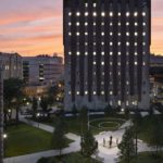 Crerar Quad at University of Chicago, sunset