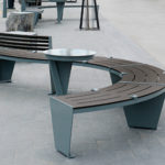 Curved S Bench with side table and skate deterrents