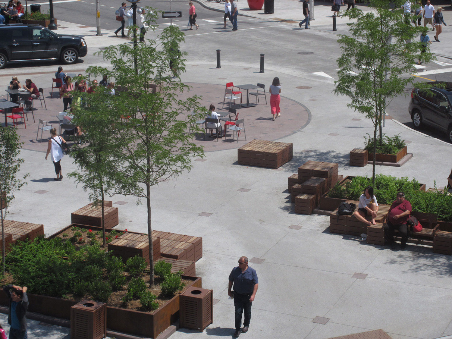 Overhead shot of ByWard Market with people and custom blocks