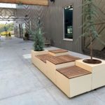Wood Planters and Seating Area with tree in planter