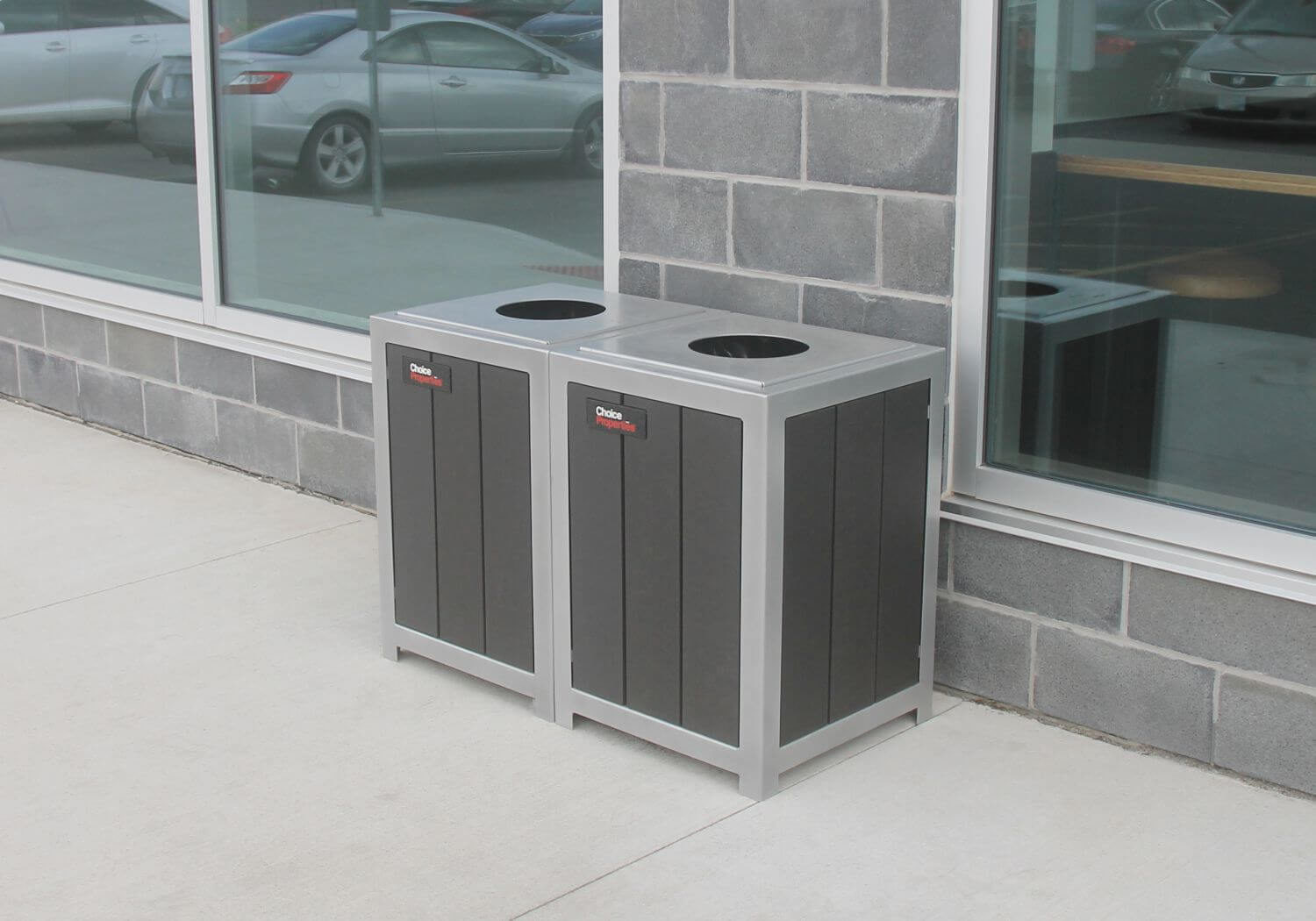 Two square waste bins side by side