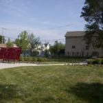 Red Bench with Large Back at Chicago Reading Garden
