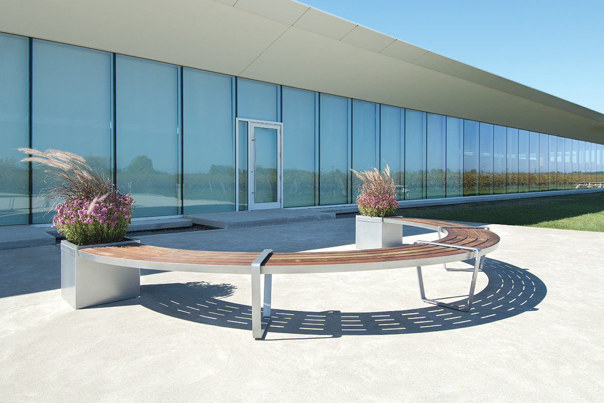 Lexicon curved seat with planters at Niagara Winery