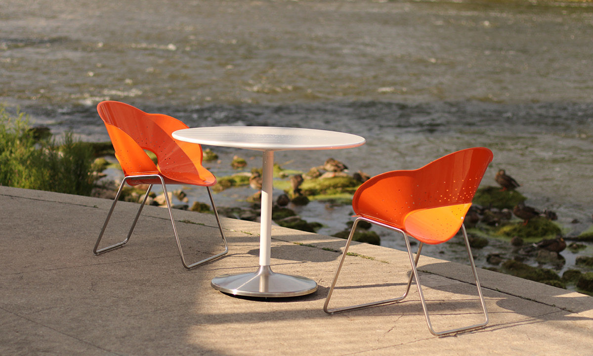 Battery Collection Battery Cafe Table and Chairs by water