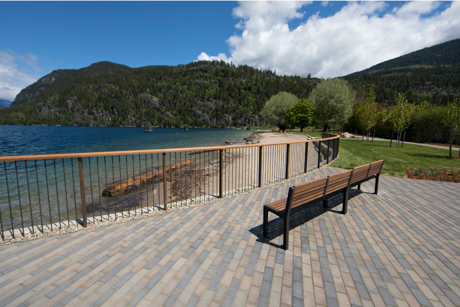720 Backed Benches in front of beautiful water and mountains