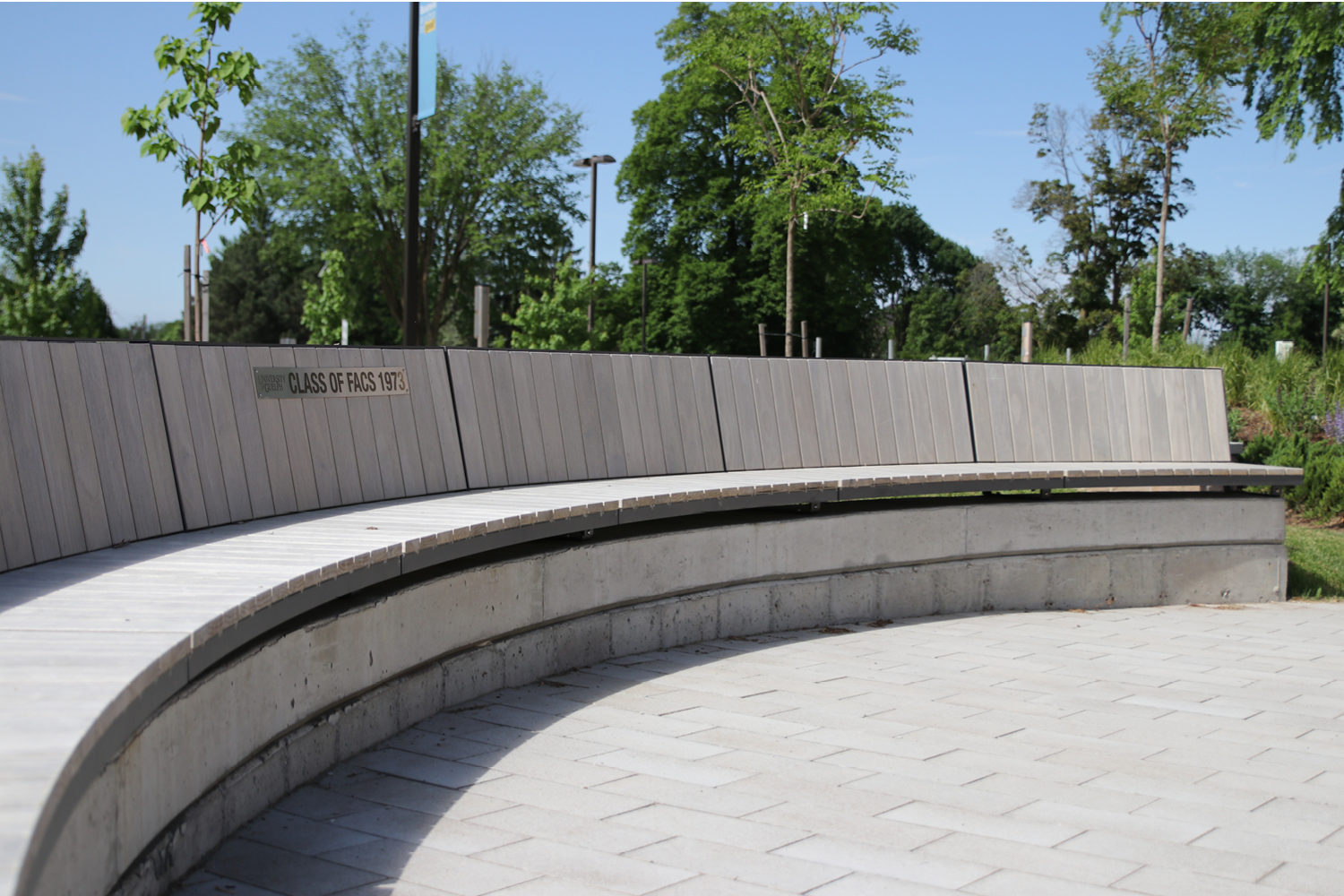 Curved Ogden Bench with custom wood at Lang Plaza