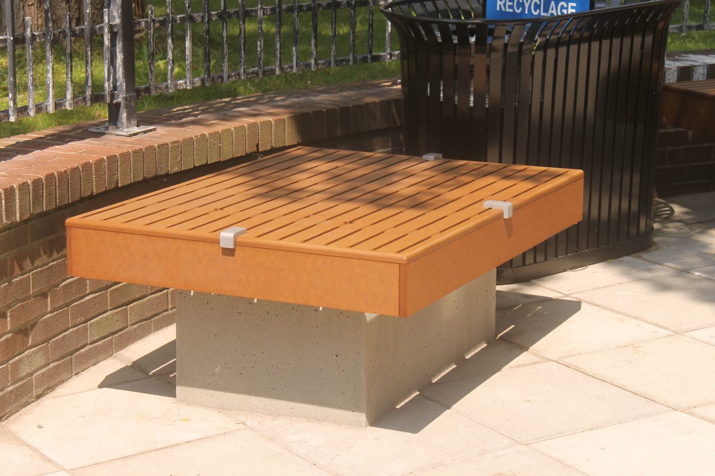 Backless Seating Crate/bench near recycling bin