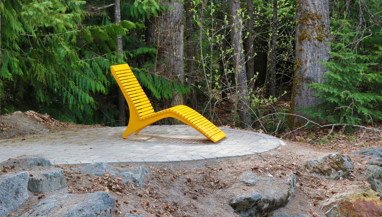 One yellow chair in the forest