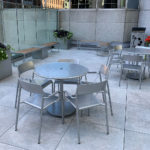 Silver Foro Tables and Chairs with 1500 Custom Planters