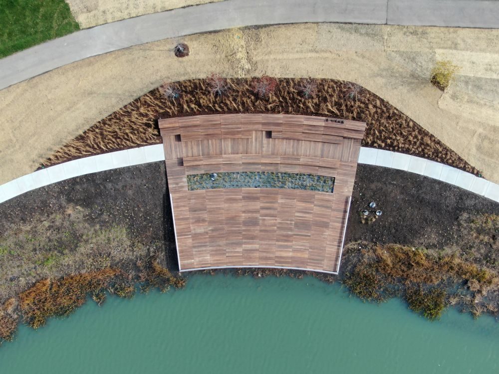 default Custom Amphitheater, overhead shot looking down on wooden stage