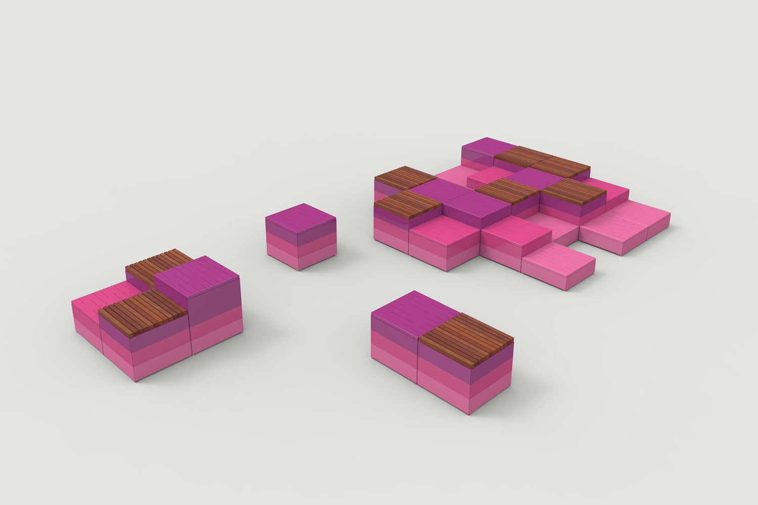 MAGLIN_REN_LAYT_PIX17040 Pixel Layout PIX17040: Gradient Pink Short Blocks with Wood and Steel Tops