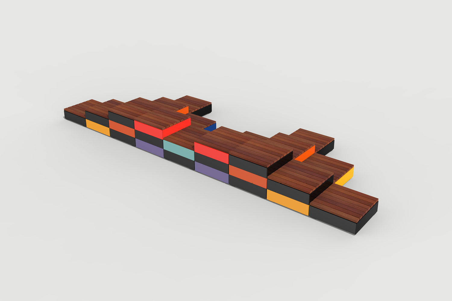 MAGLIN_REN_LAYT_PLF2200-23879 Pixel Layout PLF2200-23879: Colorful stacked short blocks with wood tops